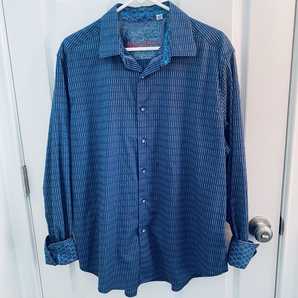 Robert Graham Shirt Mens Size XL floral Button Up Flip Cuff Contrast Collar